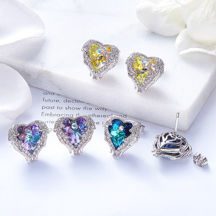 Swarovski Crystal Heart Angel Wings Earrings