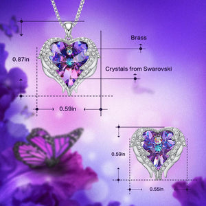 Swarovski Crystal Heart Angel Wings Necklace and Earrings Set
