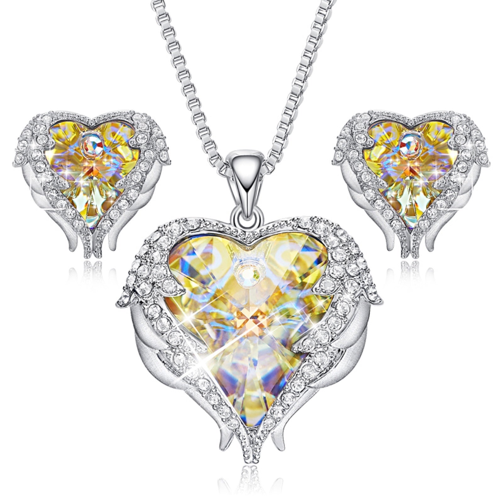 Swarovski Crystal Heart Angel Wings Necklace and Earrings Swarovski Crystal Heart Angel Wings Necklace and Earrings